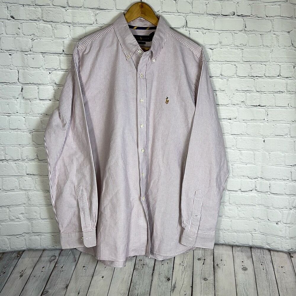 Ralph Lauren Color Pony Custom Fit Red Striped Cotton Shirt Size XL Long Sleeve